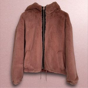 Lucky Brand Pink Faux Fur Hooded Zip Jacket. Size Medium.